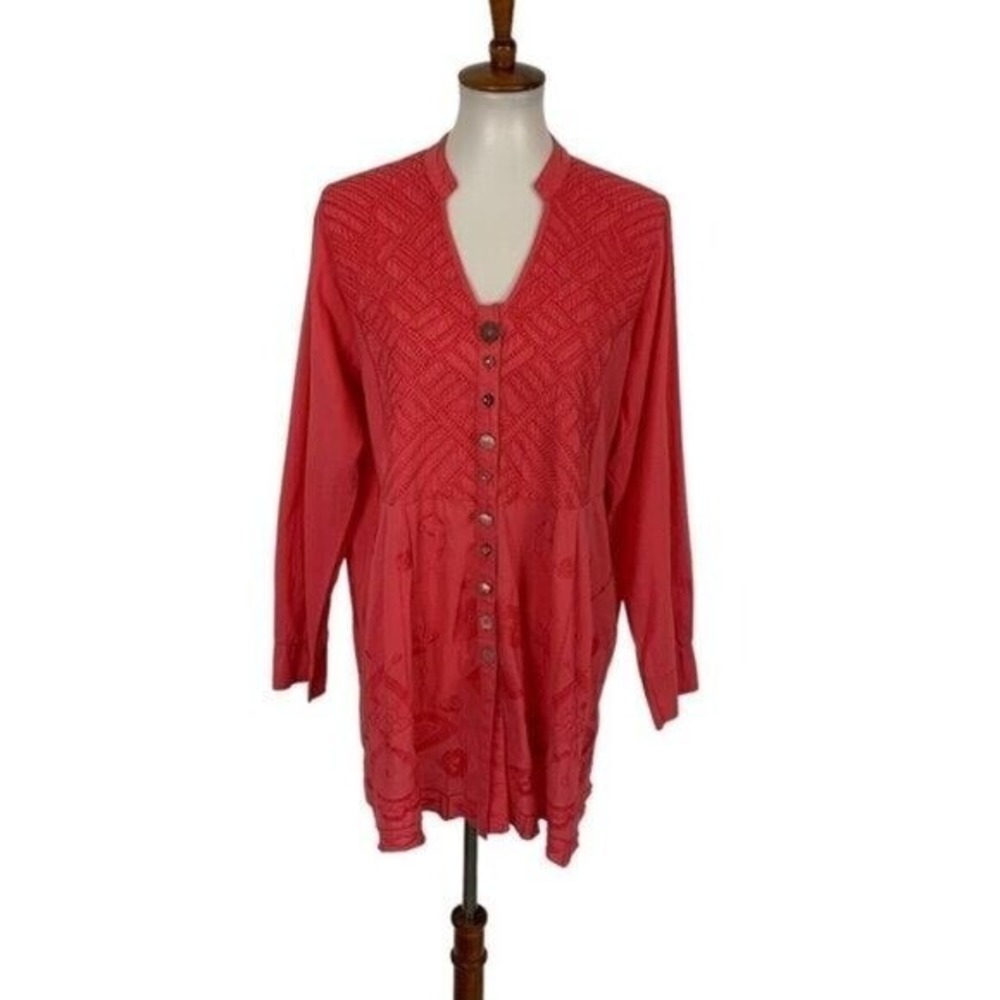 Soft Surroundings Tunic Top Large Pink Long Sleeve‎ Button Up Feminine